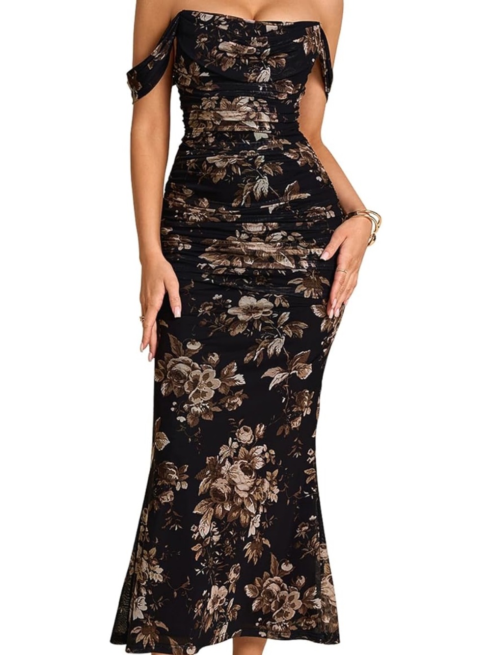 Black Floral Off-Shoulder Maxi Dress